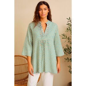 Roberta Roller Rabbit Blue & White Pattern Tunic Blouse Shirt Women’s Sz Medium